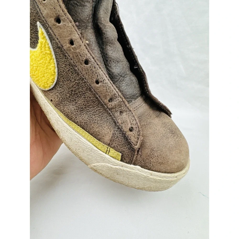 Nike Blazer Mid Premium Brown Yellow Sherpa Swoosh Sneakers 316963-271 Size 9